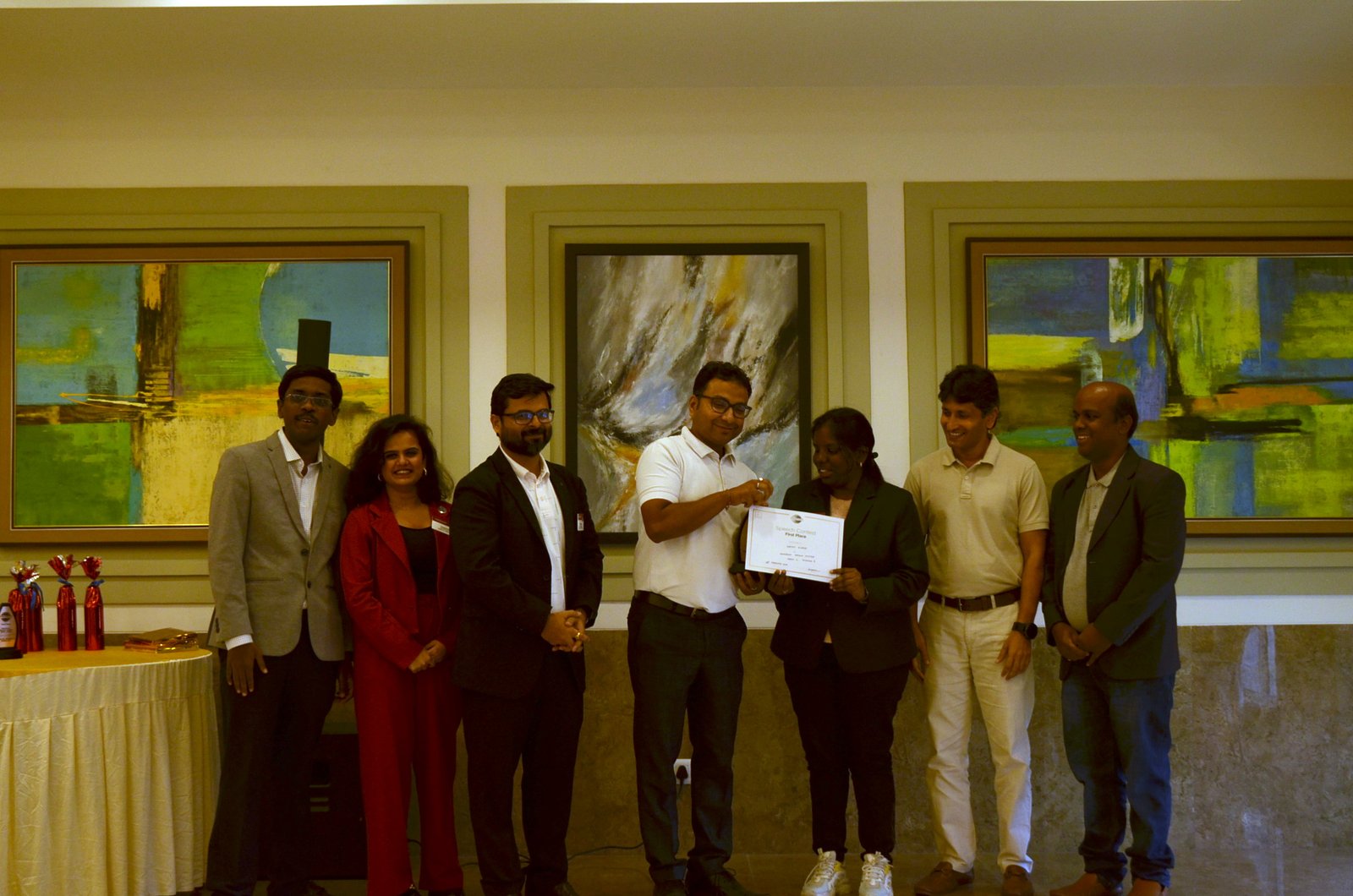 Abhay with the team receiving an award