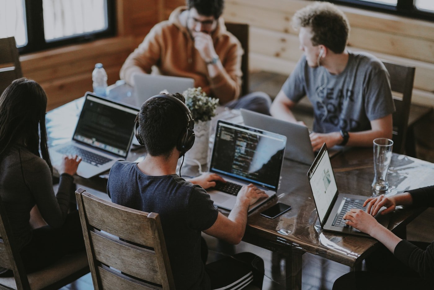 Marketing team collaborating around a table during a strategy session